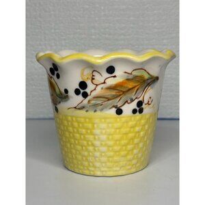 Vintage Basket Weave Pattern Yellow Flowerpot with Ruffled / Scalloped Edge